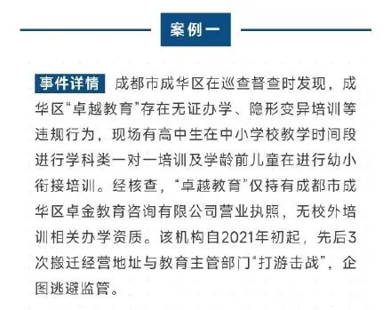 无证办学、违规开展学科类隐形变异培训，四川4家培训机构被查处
